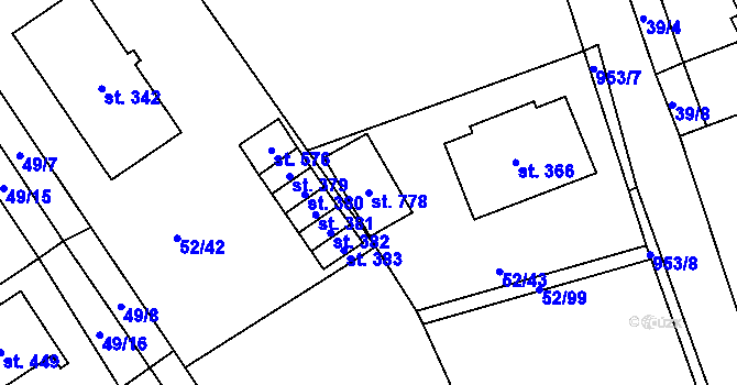 Parcela st. 778 v KÚ Nedvědice pod Pernštejnem, Katastrální mapa