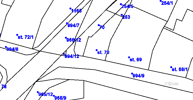 Parcela st. 70 v KÚ Nedvědice pod Pernštejnem, Katastrální mapa