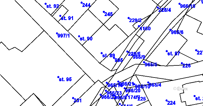 Parcela st. 89 v KÚ Nedvědice pod Pernštejnem, Katastrální mapa
