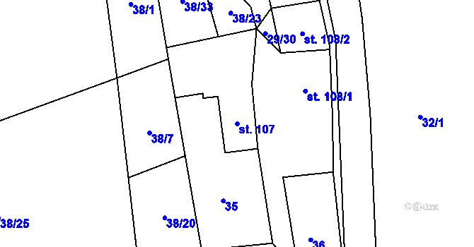 Parcela st. 107 v KÚ Nedvědice pod Pernštejnem, Katastrální mapa
