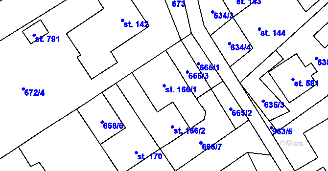 Parcela st. 166/1 v KÚ Nedvědice pod Pernštejnem, Katastrální mapa