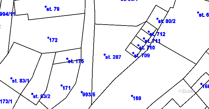 Parcela st. 287 v KÚ Nedvědice pod Pernštejnem, Katastrální mapa