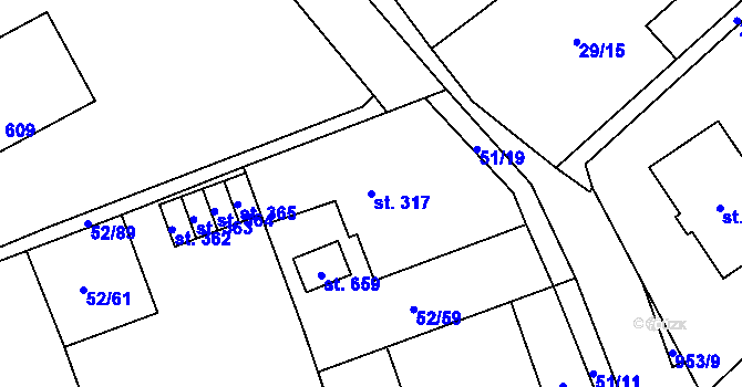 Parcela st. 317 v KÚ Nedvědice pod Pernštejnem, Katastrální mapa