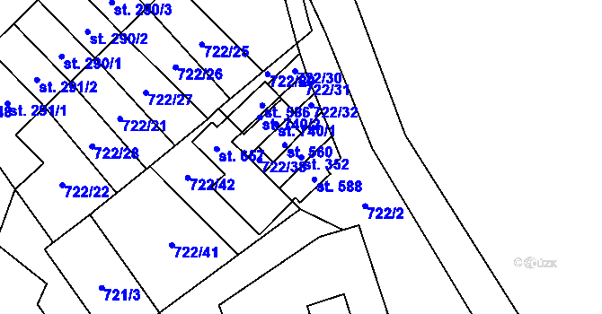 Parcela st. 352 v KÚ Nedvědice pod Pernštejnem, Katastrální mapa