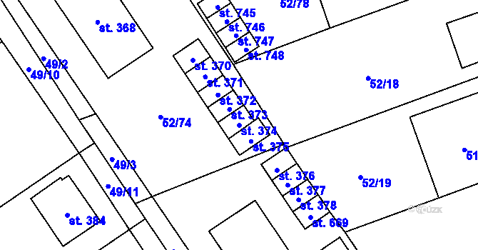 Parcela st. 374 v KÚ Nedvědice pod Pernštejnem, Katastrální mapa