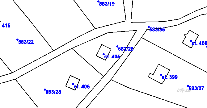 Parcela st. 405 v KÚ Nedvědice pod Pernštejnem, Katastrální mapa