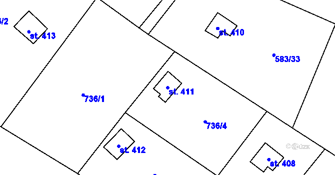 Parcela st. 411 v KÚ Nedvědice pod Pernštejnem, Katastrální mapa