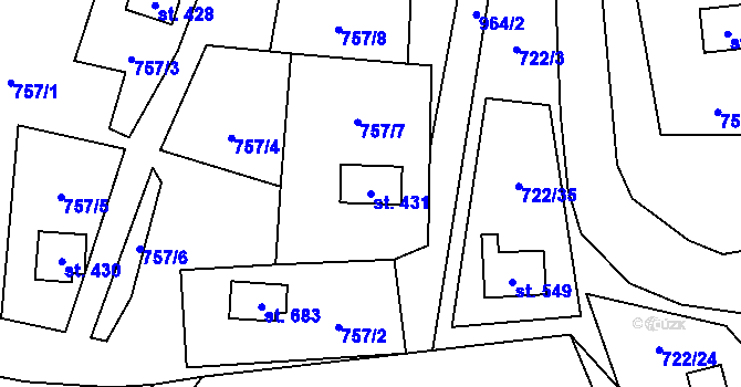Parcela st. 431 v KÚ Nedvědice pod Pernštejnem, Katastrální mapa