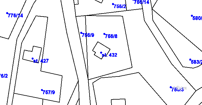 Parcela st. 432 v KÚ Nedvědice pod Pernštejnem, Katastrální mapa