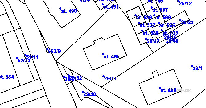 Parcela st. 495 v KÚ Nedvědice pod Pernštejnem, Katastrální mapa
