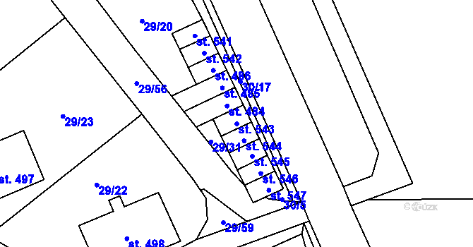 Parcela st. 543 v KÚ Nedvědice pod Pernštejnem, Katastrální mapa