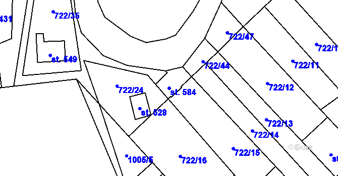 Parcela st. 584 v KÚ Nedvědice pod Pernštejnem, Katastrální mapa