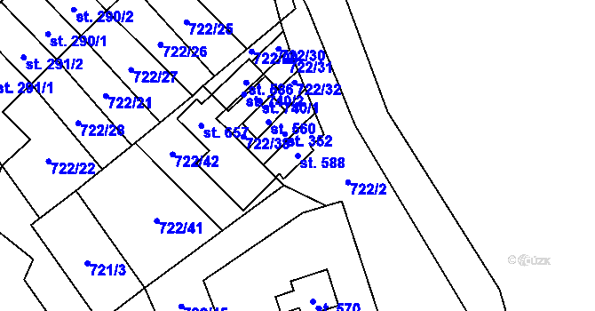 Parcela st. 588 v KÚ Nedvědice pod Pernštejnem, Katastrální mapa