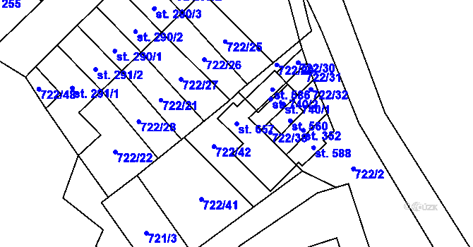 Parcela st. 657 v KÚ Nedvědice pod Pernštejnem, Katastrální mapa