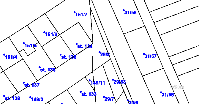 Parcela st. 29/8 v KÚ Nedvědice pod Pernštejnem, Katastrální mapa