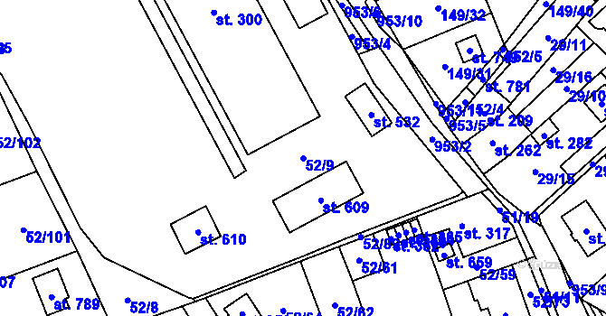 Parcela st. 52/9 v KÚ Nedvědice pod Pernštejnem, Katastrální mapa