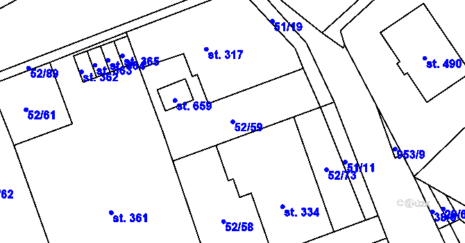 Parcela st. 52/59 v KÚ Nedvědice pod Pernštejnem, Katastrální mapa