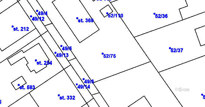 Parcela st. 52/75 v KÚ Nedvědice pod Pernštejnem, Katastrální mapa