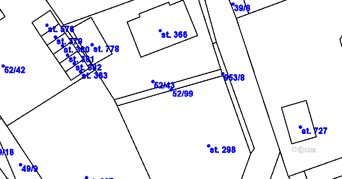 Parcela st. 52/99 v KÚ Nedvědice pod Pernštejnem, Katastrální mapa
