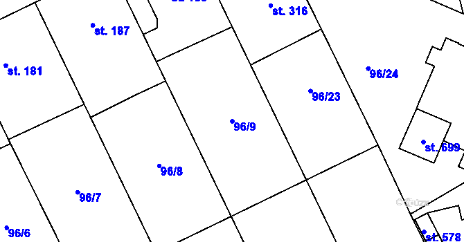 Parcela st. 96/9 v KÚ Nedvědice pod Pernštejnem, Katastrální mapa