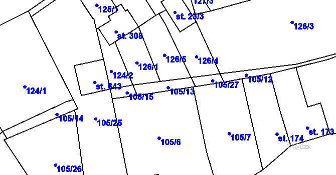 Parcela st. 105/13 v KÚ Nedvědice pod Pernštejnem, Katastrální mapa