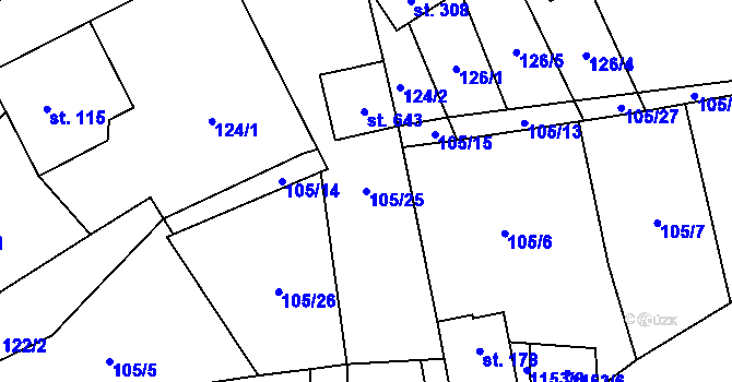 Parcela st. 105/25 v KÚ Nedvědice pod Pernštejnem, Katastrální mapa