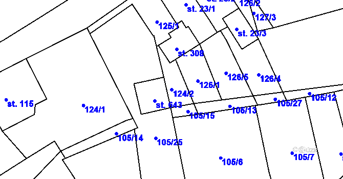 Parcela st. 124/2 v KÚ Nedvědice pod Pernštejnem, Katastrální mapa