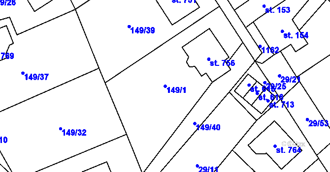 Parcela st. 149/1 v KÚ Nedvědice pod Pernštejnem, Katastrální mapa