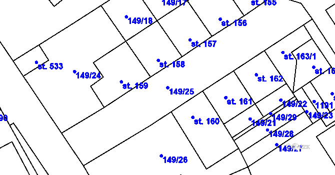 Parcela st. 149/25 v KÚ Nedvědice pod Pernštejnem, Katastrální mapa