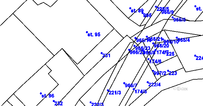 Parcela st. 231 v KÚ Nedvědice pod Pernštejnem, Katastrální mapa