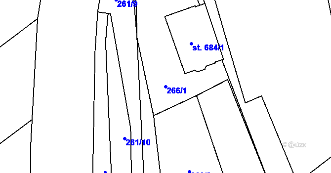 Parcela st. 266/1 v KÚ Nedvědice pod Pernštejnem, Katastrální mapa