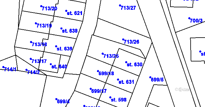 Parcela st. 713/25 v KÚ Nedvědice pod Pernštejnem, Katastrální mapa