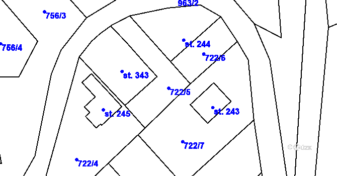 Parcela st. 722/5 v KÚ Nedvědice pod Pernštejnem, Katastrální mapa