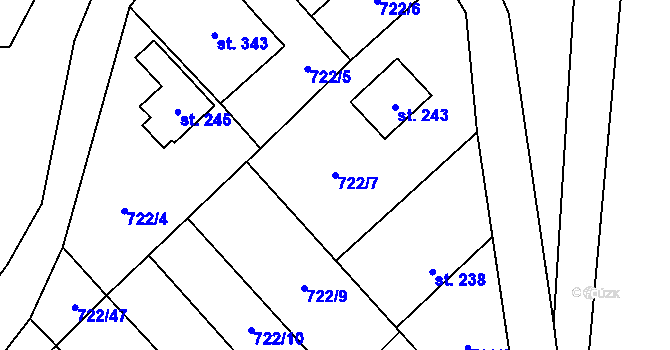 Parcela st. 722/7 v KÚ Nedvědice pod Pernštejnem, Katastrální mapa