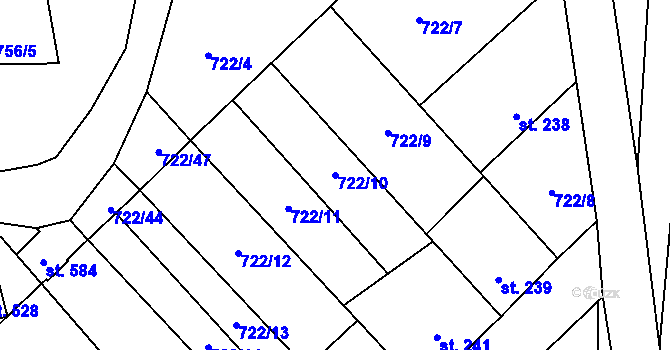 Parcela st. 722/10 v KÚ Nedvědice pod Pernštejnem, Katastrální mapa