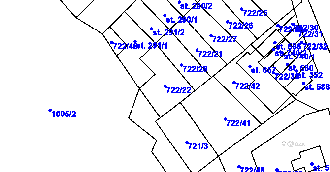 Parcela st. 722/22 v KÚ Nedvědice pod Pernštejnem, Katastrální mapa