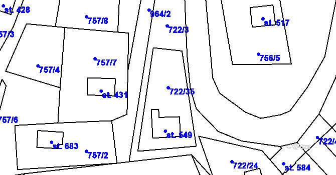 Parcela st. 722/35 v KÚ Nedvědice pod Pernštejnem, Katastrální mapa