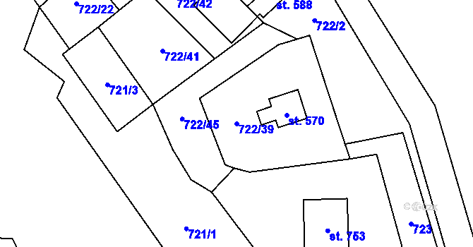 Parcela st. 722/39 v KÚ Nedvědice pod Pernštejnem, Katastrální mapa