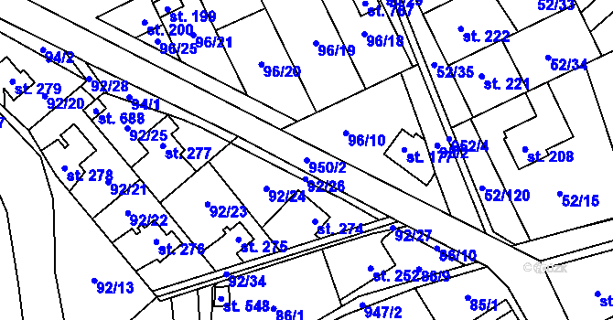 Parcela st. 950/2 v KÚ Nedvědice pod Pernštejnem, Katastrální mapa