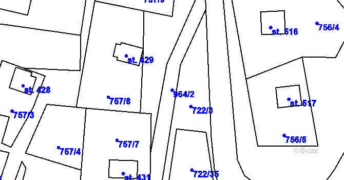 Parcela st. 964/2 v KÚ Nedvědice pod Pernštejnem, Katastrální mapa