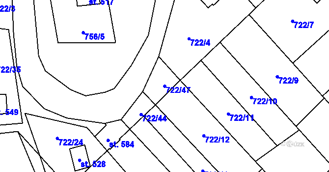 Parcela st. 722/47 v KÚ Nedvědice pod Pernštejnem, Katastrální mapa