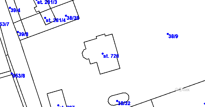 Parcela st. 726 v KÚ Nedvědice pod Pernštejnem, Katastrální mapa