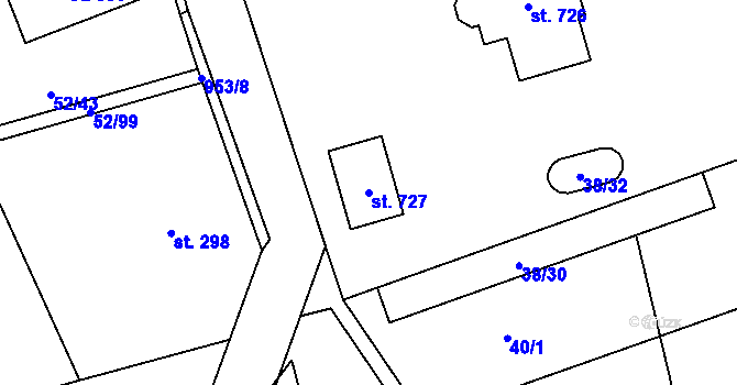 Parcela st. 727 v KÚ Nedvědice pod Pernštejnem, Katastrální mapa