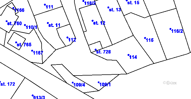 Parcela st. 728 v KÚ Nedvědice pod Pernštejnem, Katastrální mapa
