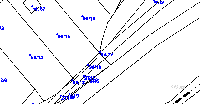 Parcela st. 98/22 v KÚ Pernštejn, Katastrální mapa