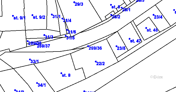 Parcela st. 259/36 v KÚ Pernštejn, Katastrální mapa