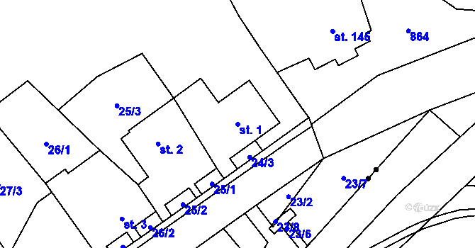 Parcela st. 1 v KÚ Pernštejn, Katastrální mapa
