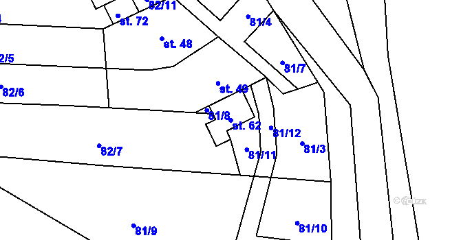 Parcela st. 62 v KÚ Pernštejn, Katastrální mapa