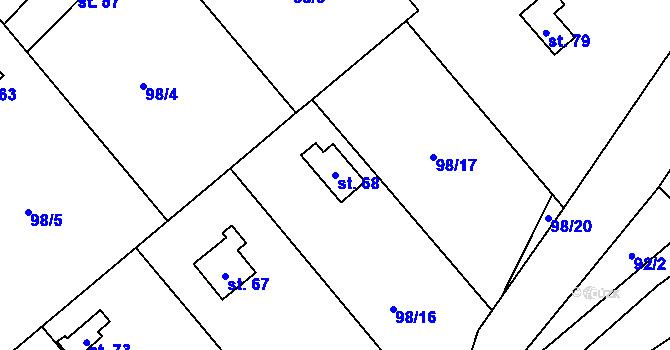 Parcela st. 68 v KÚ Pernštejn, Katastrální mapa