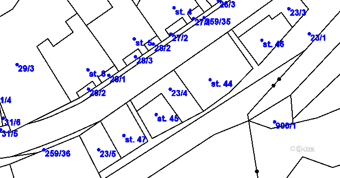 Parcela st. 23/4 v KÚ Pernštejn, Katastrální mapa